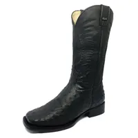 Bota De Couro De Avestruz Cheio Preto - Cano Alto, Bico Quadrado, Solado De Couro Artesanal - imagem 3