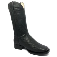 Bota De Couro De Avestruz Cheio Preto - Cano Alto, Bico Quadrado, Solado De Couro Artesanal - imagem 1