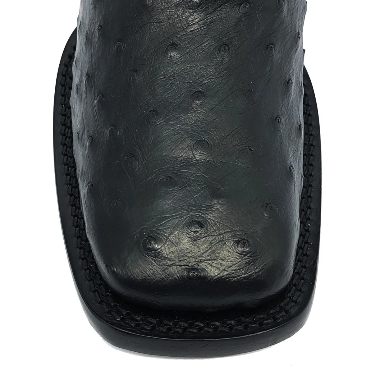 Bota De Couro De Avestruz Cheio Preto - Cano Alto, Bico Quadrado, Solado De Couro Artesanal