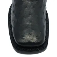 Bota De Couro De Avestruz Cheio Preto - Cano Alto, Bico Quadrado, Solado De Couro Artesanal - imagem 7