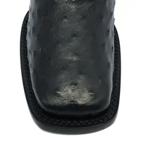Bota De Couro De Avestruz Cheio Preto - Cano Alto, Bico Quadrado, Solado De Couro Artesanal - imagem 4