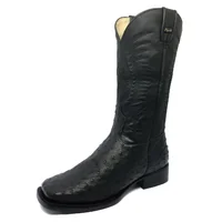 Bota De Couro De Avestruz Cheio Preto - Cano Alto, Bico Quadrado, Solado De Couro Artesanal - imagem 8