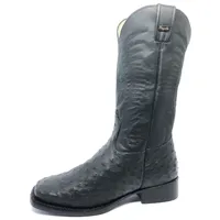 Bota De Couro De Avestruz Cheio Preto - Cano Alto, Bico Quadrado, Solado De Couro Artesanal - imagem 2