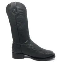 Bota De Couro De Avestruz Cheio Preto - Cano Alto, Bico Quadrado, Solado De Couro Artesanal - imagem 9
