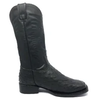Bota De Couro De Avestruz Cheio Preto - Cano Alto, Bico Quadrado, Solado De Couro Artesanal - imagem 5