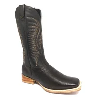 Bota De Couro De Barriga De Avestruz Marrom Café - Cano Alto, Bico Quadrado, Solado De Couro Artesanal - imagem 4