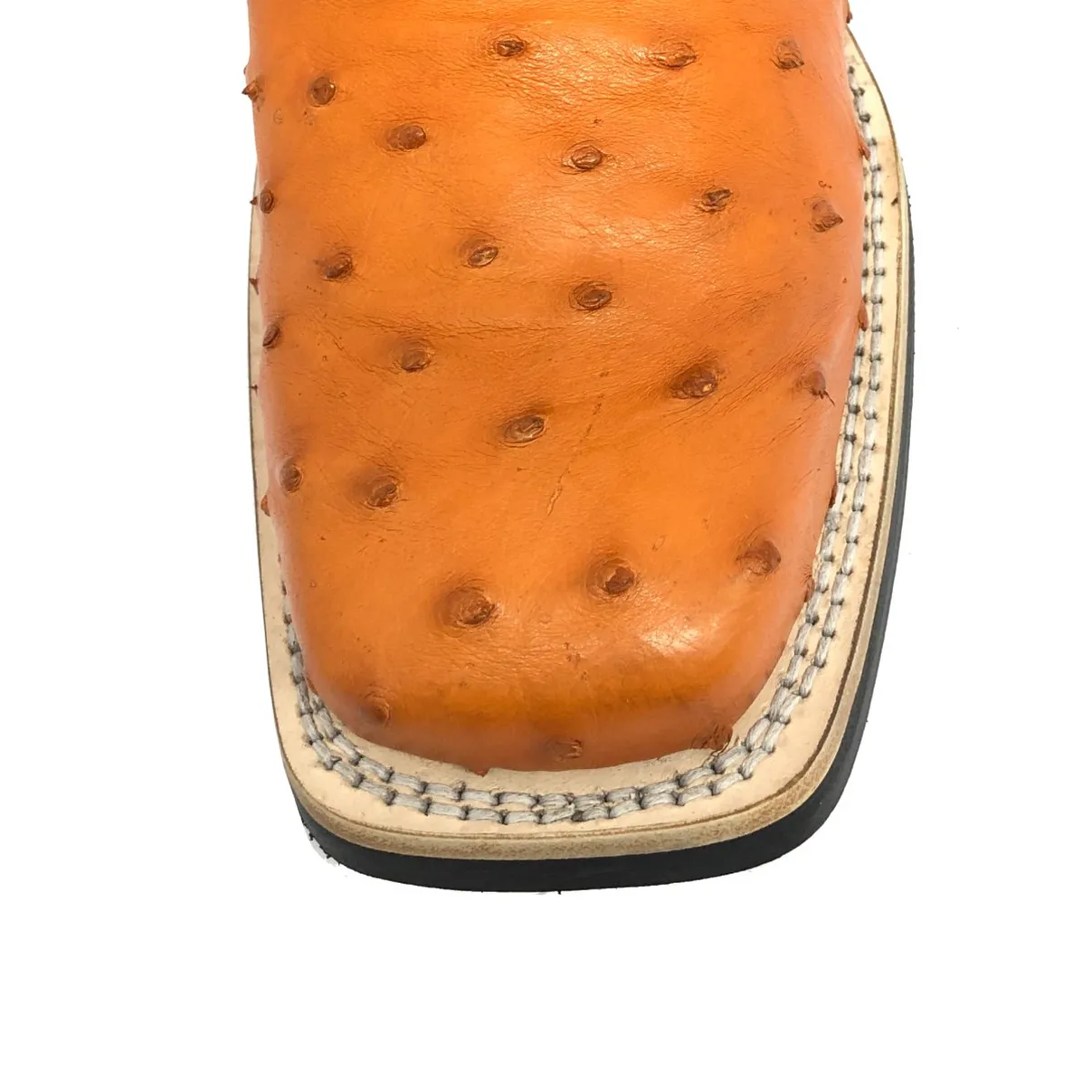 Bota De Couro De Avestruz Cheio Laranja - Cano Alto, Bico Quadrado, Solado X-Flex Artesanal