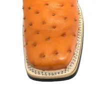Bota De Couro De Avestruz Cheio Laranja - Cano Alto, Bico Quadrado, Solado X-Flex Artesanal - imagem 5