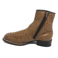 Bota De Couro De Avestruz Cheio Marrom Tabaco - Cano Curto De Zíper, Bico Quadrado, Solado De Couro Artesanal - imagem 2