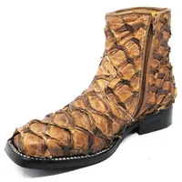 Bota de Pirarucu Dry Leaf - Cano Curto, Bico Quadrado, Solado X-Flex Artesanal - imagem 5