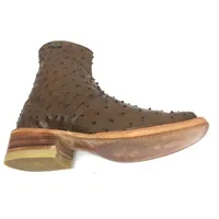 Bota De Couro De Avestruz Cheio Marrom Tabaco - Cano Curto De Zíper, Bico Quadrado, Solado De Couro Artesanal - imagem 7