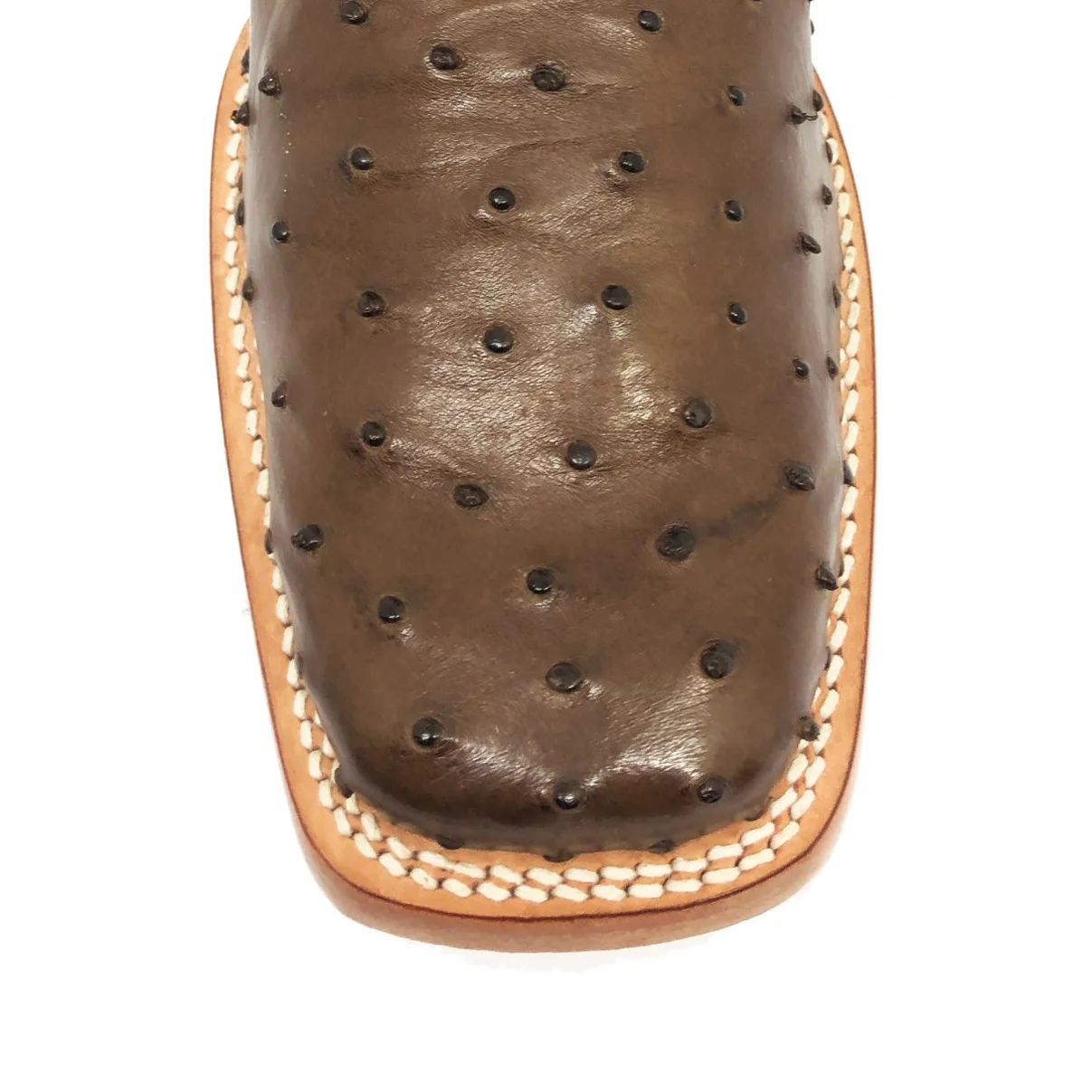 Bota De Couro De Avestruz Cheio Marrom Tabaco - Cano Curto De Zíper, Bico Quadrado, Solado De Couro Artesanal