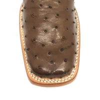 Bota De Couro De Avestruz Cheio Marrom Tabaco - Cano Curto De Zíper, Bico Quadrado, Solado De Couro Artesanal - imagem 4