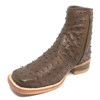 Bota De Couro De Avestruz Cheio Marrom Tabaco - Cano Curto De Zíper, Bico Quadrado, Solado De Couro Artesanal - imagem 9