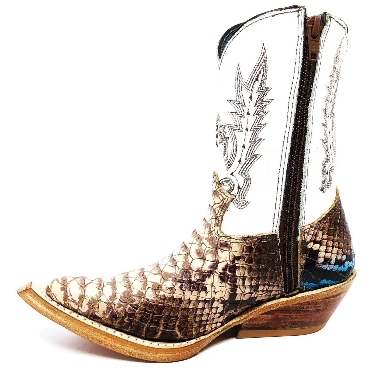 BOTA INFANTIL DE COURO BOVINO IMITAÇÃO DE COBRA CORAL TURMALINA