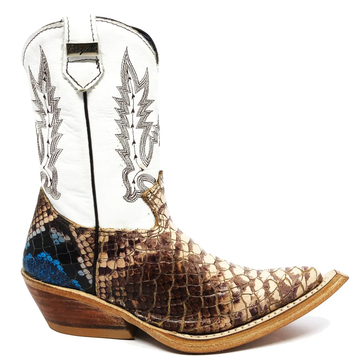 BOTA INFANTIL DE COURO BOVINO IMITAÇÃO DE COBRA CORAL TURMALINA