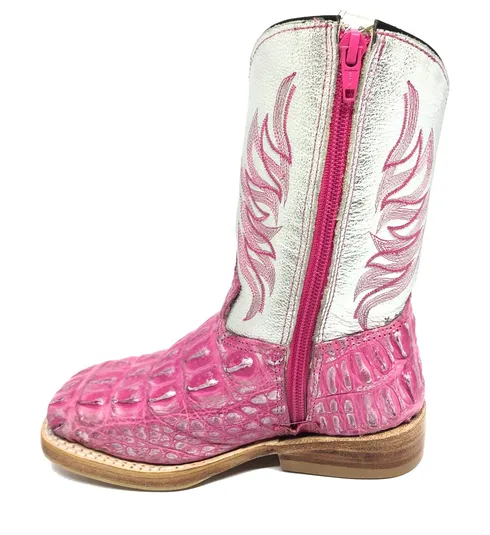 BOTA INFANTIL DE COURO DE JACARÉ SILVER PINK LIMITED EDITION
