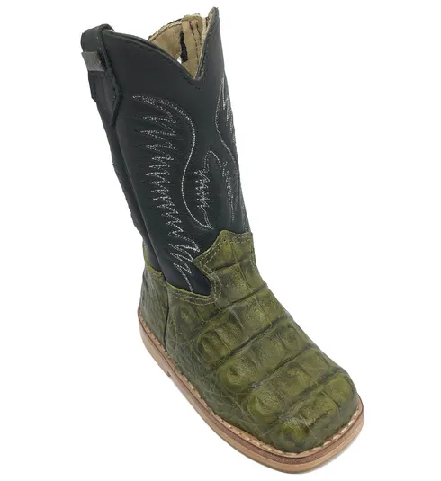 Bota Infantil De Couro De Jacaré Verde Musgo