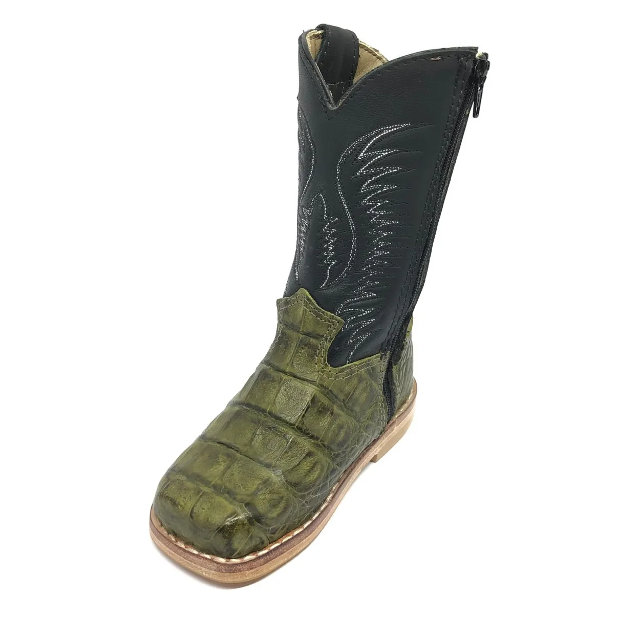 Bota Infantil De Couro De Jacaré Verde Musgo