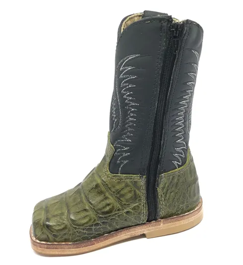 Bota Infantil De Couro De Jacaré Verde Musgo