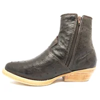 Bota De Couro De Avestruz Cheio Marrom Café - Cano Curto De Zíper, Bico Fino Arredondado, Solado De Couro Artesanal - imagem 2