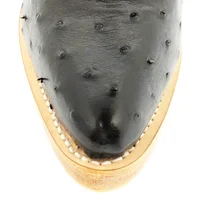 Bota De Couro De Avestruz Cheio Marrom Café - Cano Curto De Zíper, Bico Fino Arredondado, Solado De Couro Artesanal - imagem 4