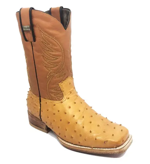Bota Texana de Couro de Avestruz Cheio Conhaque | Reizinho Botas