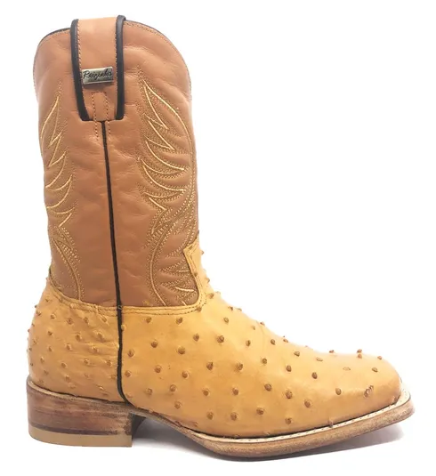 Bota Texana de Couro de Avestruz Cheio Conhaque | Reizinho Botas