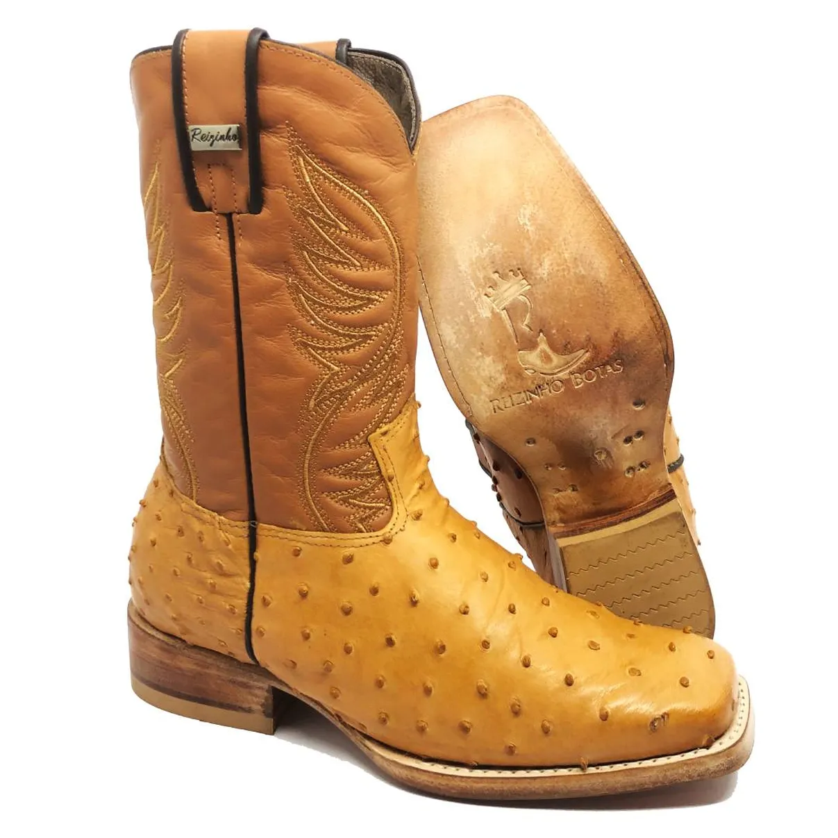 Bota Texana de Avestruz Conhaque | Reizinho Botas Artesanais
