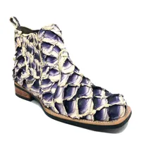 Bota Texana de Couro Legítimo de Pirarucu Dark Blue - Cano Curto, Bico Quadrado - Solado X-Flex Artesanal - imagem 1
