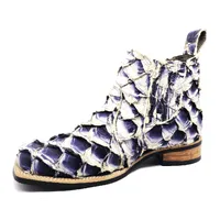Bota Texana de Couro Legítimo de Pirarucu Dark Blue - Cano Curto, Bico Quadrado - Solado X-Flex Artesanal - imagem 2