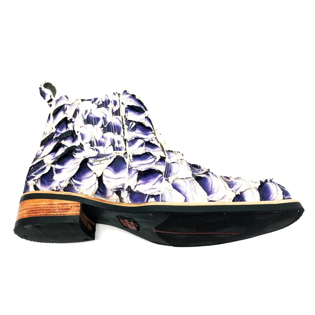 Bota Texana de Couro Legítimo de Pirarucu Dark Blue - Cano Curto, Bico Quadrado - Solado X-Flex Artesanal