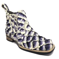 Bota Texana de Couro Legítimo de Pirarucu Dark Blue - Cano Curto, Bico Quadrado - Solado X-Flex Artesanal - imagem 5