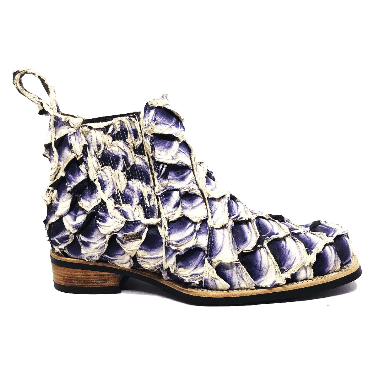 Bota Texana de Couro Legítimo de Pirarucu Dark Blue - Cano Curto, Bico Quadrado - Solado X-Flex Artesanal