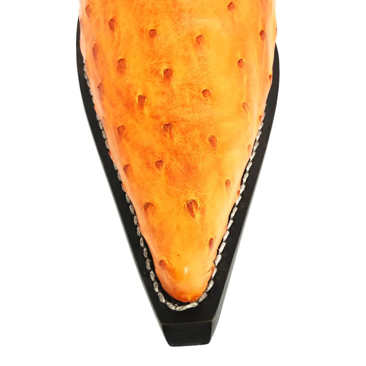 Bota De Couro Avestruz Cheio Laranja - Cano Médio, Bico Fino, Solado De Couro Artesanal