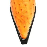 Bota De Couro Avestruz Cheio Laranja - Cano Médio, Bico Fino, Solado De Couro Artesanal - imagem 2