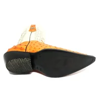 Bota De Couro Avestruz Cheio Laranja - Cano Médio, Bico Fino, Solado De Couro Artesanal - imagem 5