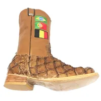Bota Texana de Couro Legítimo de Pirarucu Dry leaf - Cano Alto, Bico Quadrado - Solado de Couro Artesanal | Reizinho Bot - imagem 4
