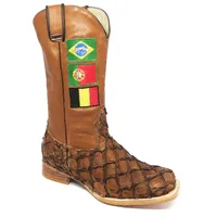 Bota Texana de Couro Legítimo de Pirarucu Dry leaf - Cano Alto, Bico Quadrado - Solado de Couro Artesanal | Reizinho Bot - imagem 3