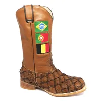 Bota Texana de Couro Legítimo de Pirarucu Dry leaf - Cano Alto, Bico Quadrado - Solado de Couro Artesanal | Reizinho Bot - imagem 6