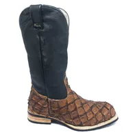 Bota Texana de Couro Legítimo de Pirarucu Dry Leaf - Cano Alto, Bico Quadrado - Solado X-Flex Artesanal - imagem 1