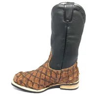 Bota Texana de Couro Legítimo de Pirarucu Dry Leaf - Cano Alto, Bico Quadrado - Solado X-Flex Artesanal - imagem 2