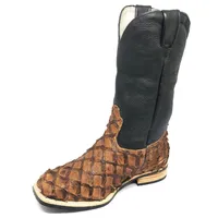 Bota Texana de Couro Legítimo de Pirarucu Dry Leaf - Cano Alto, Bico Quadrado - Solado X-Flex Artesanal - imagem 5