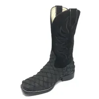 Bota Texana de Couro Legítimo de Pirarucu Preto - Cano Alto, Bico Quadrado - Solado de Couro Artesanal - imagem 6
