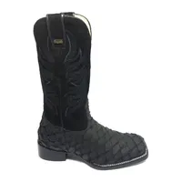 Bota Texana de Couro Legítimo de Pirarucu Preto - Cano Alto, Bico Quadrado - Solado de Couro Artesanal - imagem 3