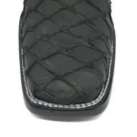 Bota Texana de Couro Legítimo de Pirarucu Preto - Cano Alto, Bico Quadrado - Solado de Couro Artesanal - imagem 4