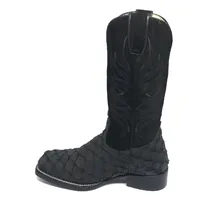Bota Texana de Couro Legítimo de Pirarucu Preto - Cano Alto, Bico Quadrado - Solado de Couro Artesanal - imagem 2