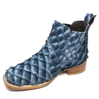 Bota Texana de Couro Legítimo de Pirarucu Light Blue - Cano Curto, Bico Quadrado - Solado de Couro Artesanal - imagem 2