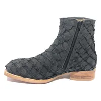Bota Texana de Couro Legítimo de Pirarucu Preto - Cano Curto, Bico Quadrado - Solado de Couro Artesanal - imagem 6