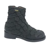 Bota Texana de Couro Legítimo de Pirarucu Preto - Cano Curto, Bico Redondo - Solado de Couro Artesanal - imagem 6